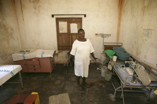 nurse in dirty hospital room