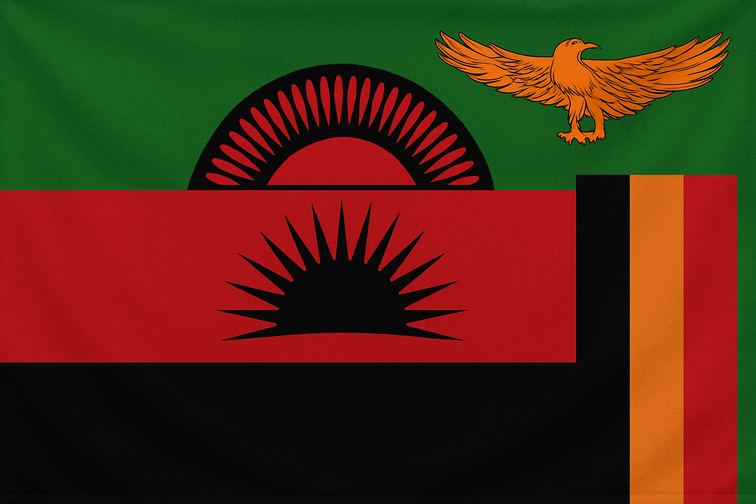 A creative merging of Zambia's and Malawi's flags